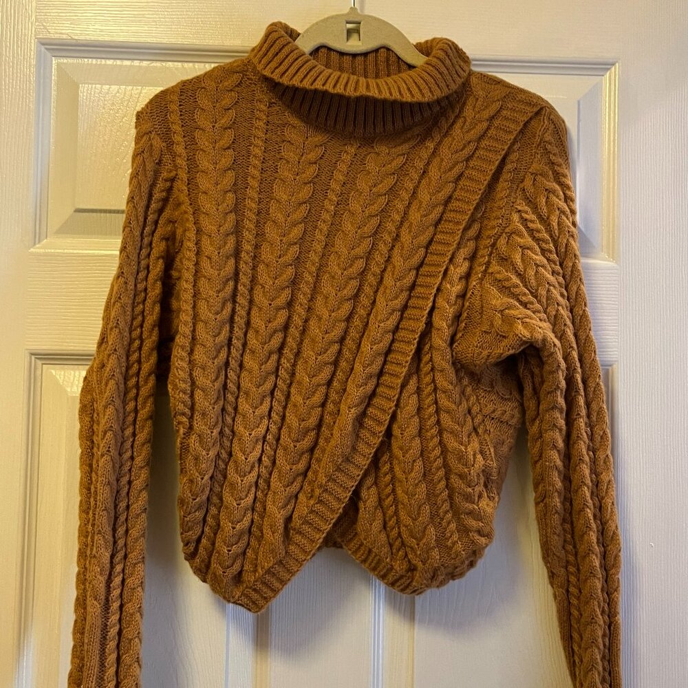 Women's Double Zero Crossover Front Brown Sweater Size S